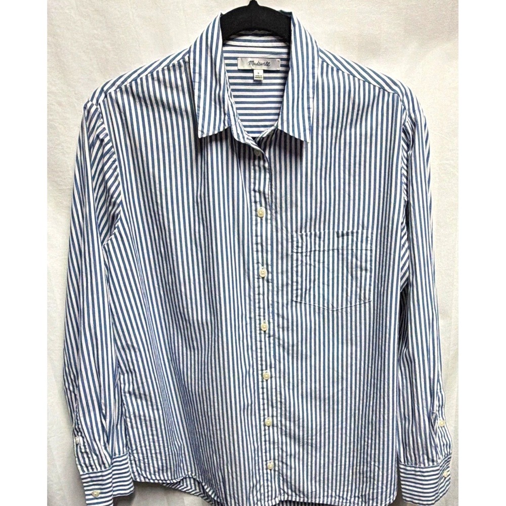 Madewell Women's Blue/White Striped Long Sleeve Collared Button Up Shirt Sz S